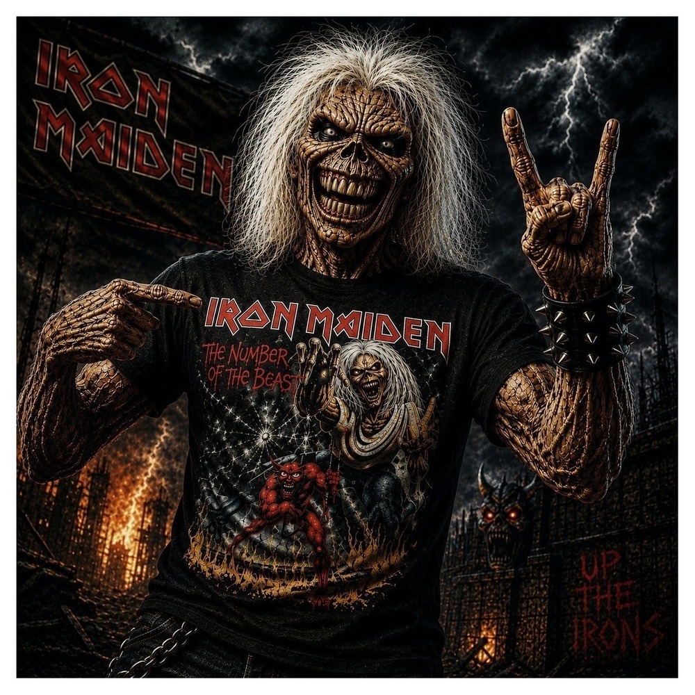 Iron Maiden Number Of The Beast Graphic Band Tee Black M&O Gold Small XS